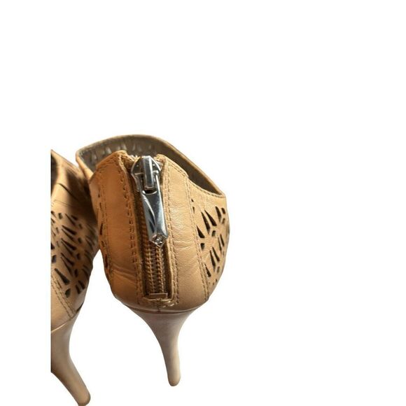 Sam Edelman Alva Tan Leather Peep-Toe Heeled Sandals Size 7.5 Zipper Closure Cut - Picture 7 of 13